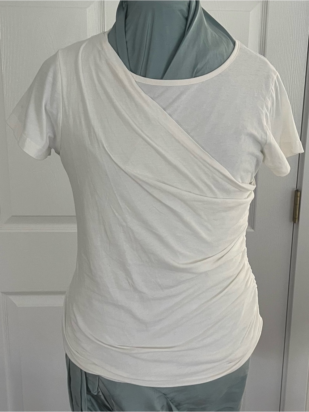 Lisa Rinna Collection White Draped Short-Sleeve Tee